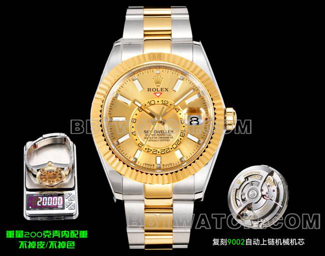 1:1复刻手表纵航者AR+厂劳力士金盘机械间金钢表带正面实拍图