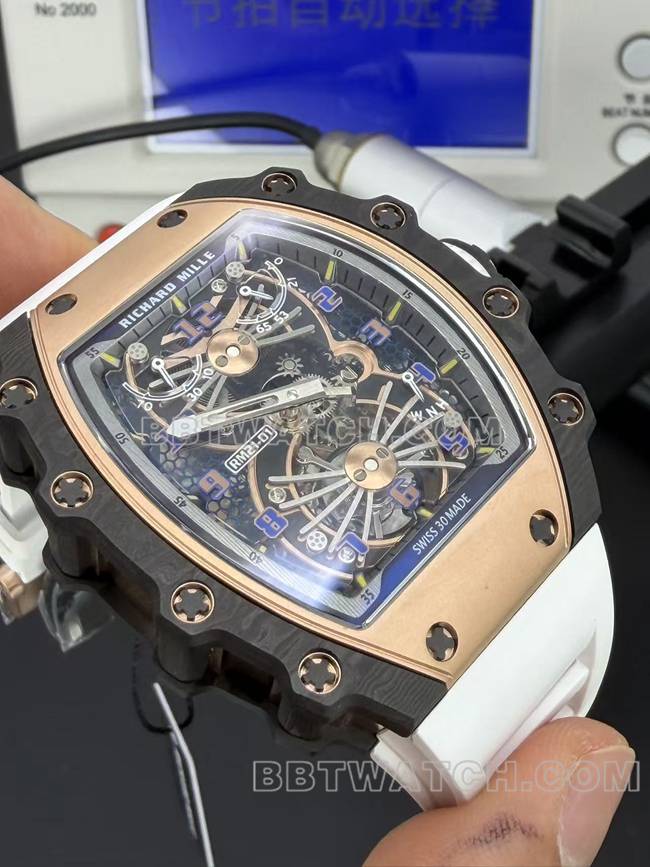 1:1复刻手表RM厂理查德米勒陀飞轮机械RM 21-02正面实拍图
