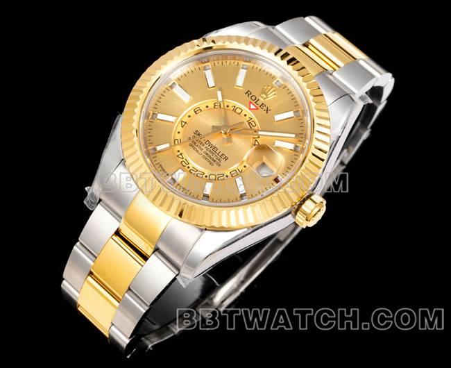 1:1复刻手表纵航者AR+厂劳力士金盘机械间金钢表带正面实拍图