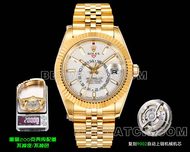 超级克隆手表纵航者AR+厂劳力士白盘机械黄金正面实拍图