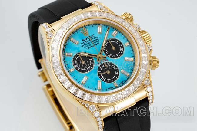 最优复刻手表PPM厂迪通拿劳力士绿松石盘莫桑钻圈126538TRO正面实拍图