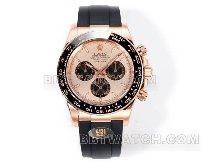 超级克隆手表迪通拿JF厂劳力士玫瑰金盘玫瑰金壳4131机械正面实拍图