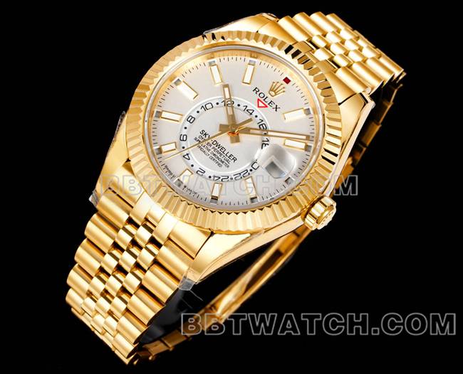 超级克隆手表纵航者AR+厂劳力士白盘机械黄金正面实拍图