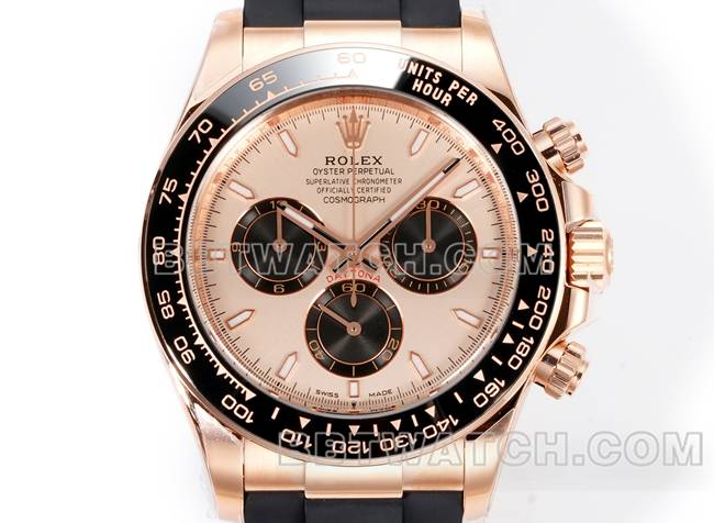 超级克隆手表迪通拿JF厂劳力士玫瑰金盘玫瑰金壳4131机械正面实拍图