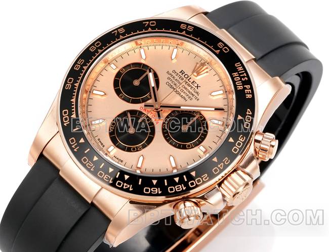 超级克隆手表迪通拿JF厂劳力士玫瑰金盘玫瑰金壳4131机械正面实拍图