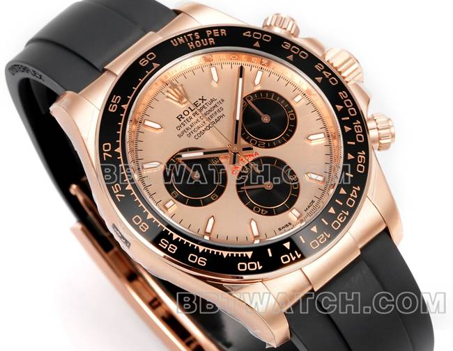 超级克隆手表迪通拿JF厂劳力士玫瑰金盘玫瑰金壳4131机械正面实拍图