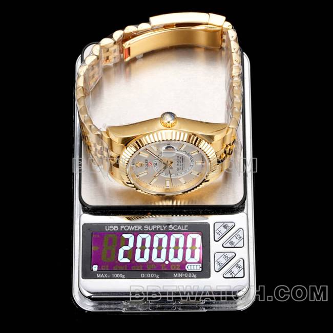 超级克隆手表纵航者AR+厂劳力士白盘机械黄金重量实拍图