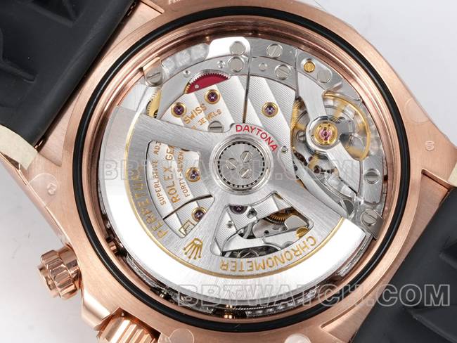 超级克隆手表迪通拿JF厂劳力士玫瑰金盘玫瑰金壳4131机械背面实拍图