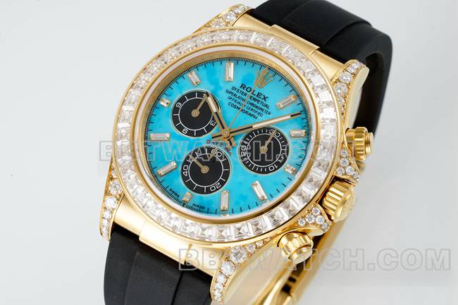 最优复刻手表PPM厂迪通拿劳力士绿松石盘莫桑钻圈126538TRO正面实拍图