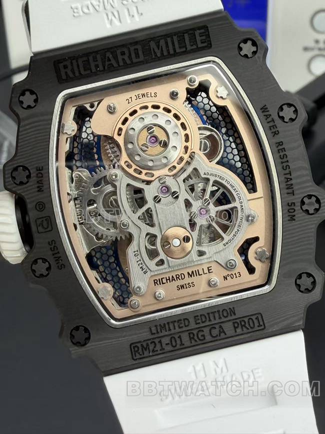 1:1复刻手表RM厂理查德米勒陀飞轮机械RM 21-02背面实拍图