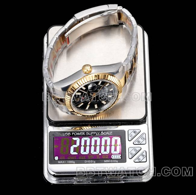 最佳复刻手表纵航者AR+厂劳力士黑盘机械间金钢表带重量实拍图