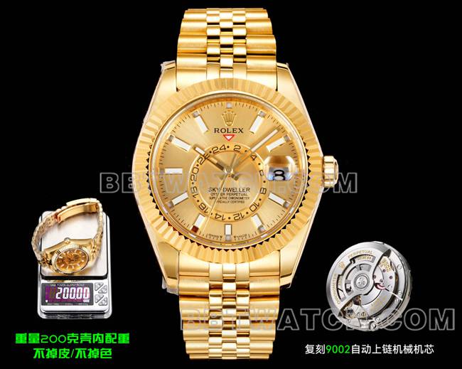 AR+厂顶级复刻手表纵航者劳力士金盘机械黄金正面实拍图