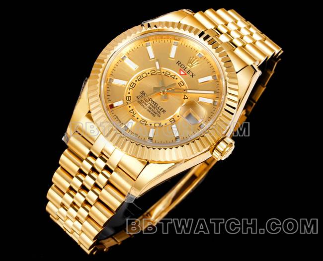 AR+厂顶级复刻手表纵航者劳力士金盘机械黄金正面实拍图