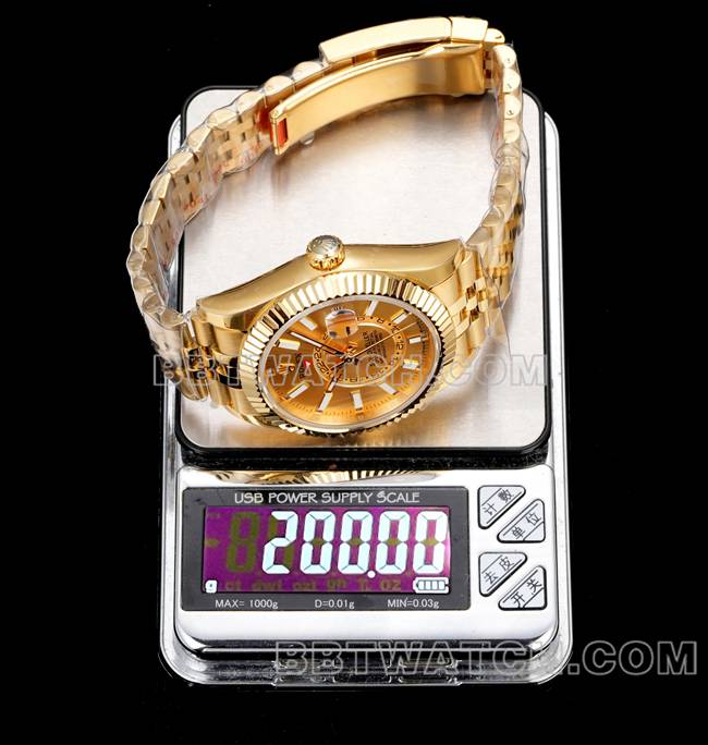 AR+厂顶级复刻手表纵航者劳力士金盘机械黄金重量实拍图