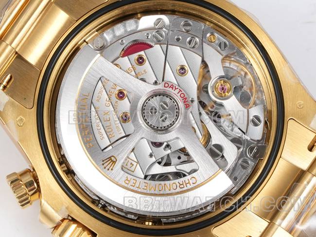 顶级复刻手表劳力士JF厂迪通拿金盘黄金壳4131机械钢带背面实拍图