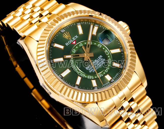 AR+厂最优复刻手表纵航者劳力士绿盘机械黄金正面实拍图