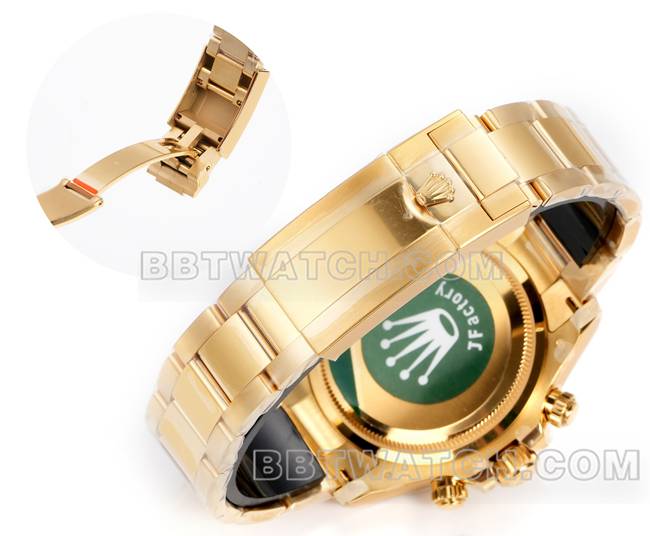 最优复刻手表劳力士JF厂迪通拿白盘黄金壳4131机械钢带表带实拍图