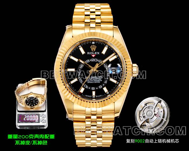 AR+厂1:1复刻手表纵航者劳力士黑盘机械黄金正面实拍图