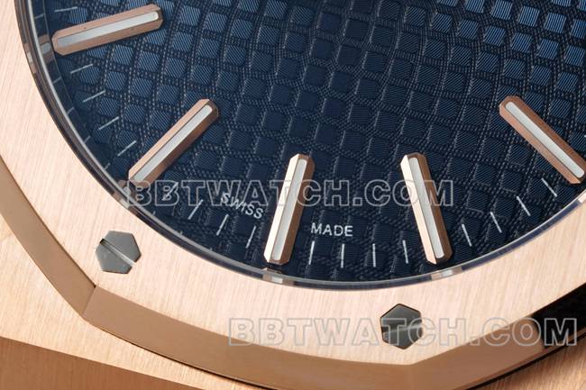 1:1复刻手表皇家橡树DDF厂爱彼蓝盘玫瑰金4302机械皮革表带15510正面实拍图