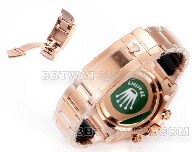 1:1复刻手表劳力士JF厂迪通拿玫瑰金盘玫瑰金壳4131机械钢带表带实拍图
