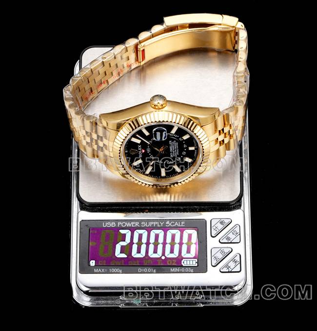 AR+厂1:1复刻手表纵航者劳力士黑盘机械黄金重量实拍图