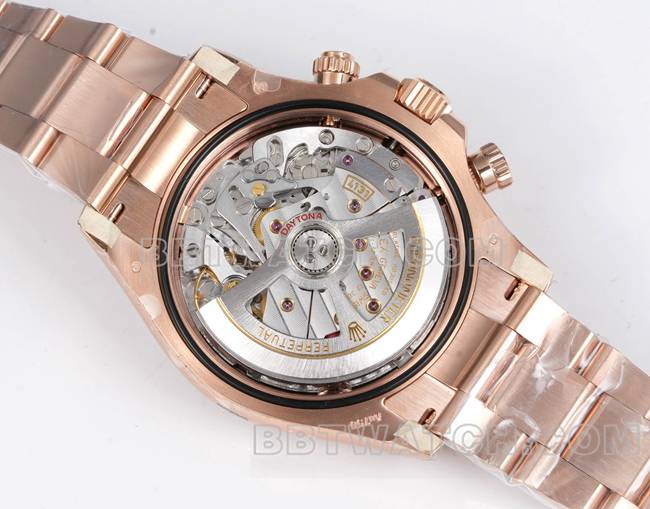 1:1复刻手表劳力士JF厂迪通拿玫瑰金盘玫瑰金壳4131机械钢带背面实拍图