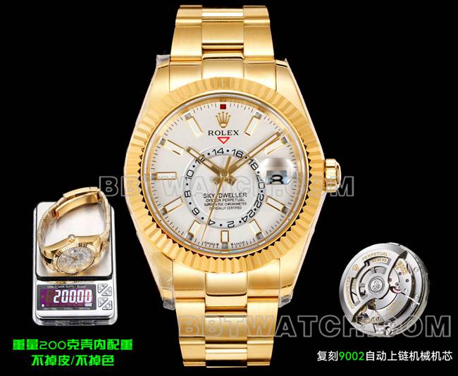AR+厂超级克隆手表纵航者劳力士白盘机械黄金钢表带正面实拍图