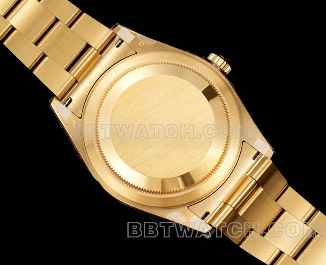 AR+厂超级克隆手表纵航者劳力士白盘机械黄金钢表带背面实拍图