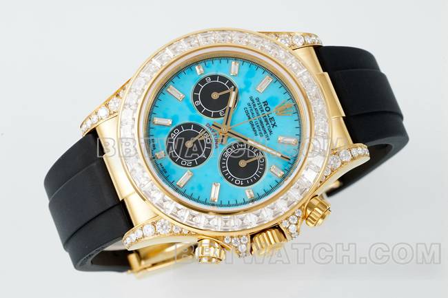 最优复刻手表PPM厂迪通拿劳力士绿松石盘莫桑钻圈126538TRO正面实拍图