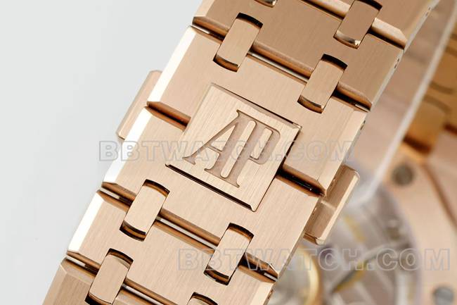 最佳复刻手表DDF厂爱彼皇家橡树蓝盘玫瑰金4302机械15510表带实拍图