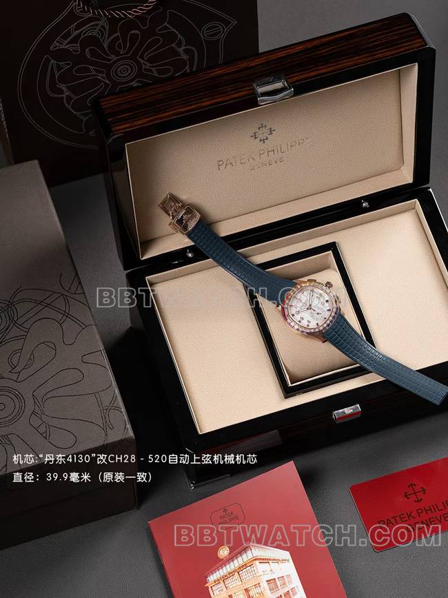 顶级复刻手表PPM厂百达翡丽Aquanaut机械蓝色橡胶表带正面实拍图