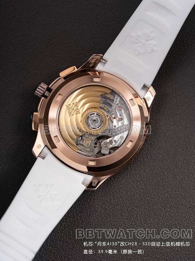 最优复刻手表PPM厂百达翡丽Aquanaut机械白色橡胶表带背面实拍图