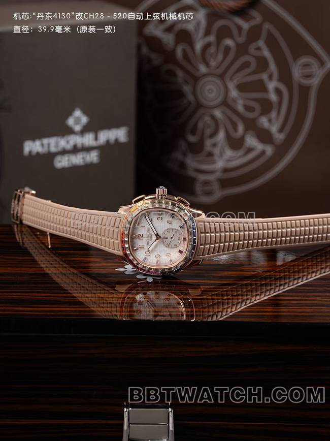 1:1复刻手表PPM厂百达翡丽Aquanaut机械浅棕色橡胶表带正面实拍图