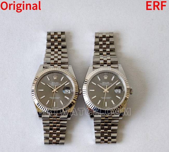 ERF厂日历型真假对比评测劳力士灰盘顶级复刻表正面实拍图