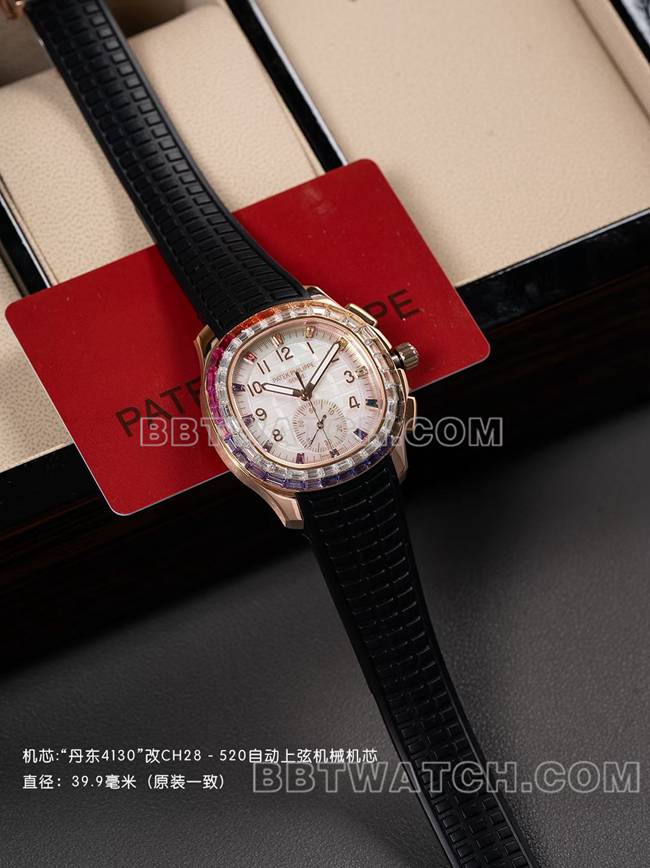 超级克隆手表PPM厂百达翡丽Aquanaut机械黑色橡胶表带正面实拍图