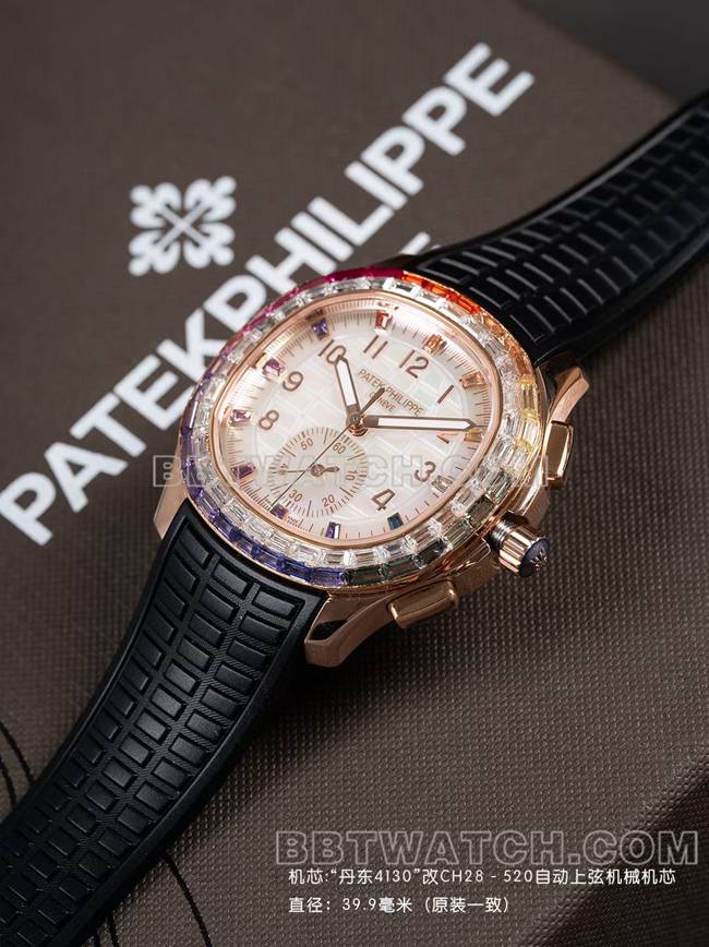 超级克隆手表PPM厂百达翡丽Aquanaut机械黑色橡胶表带正面实拍图