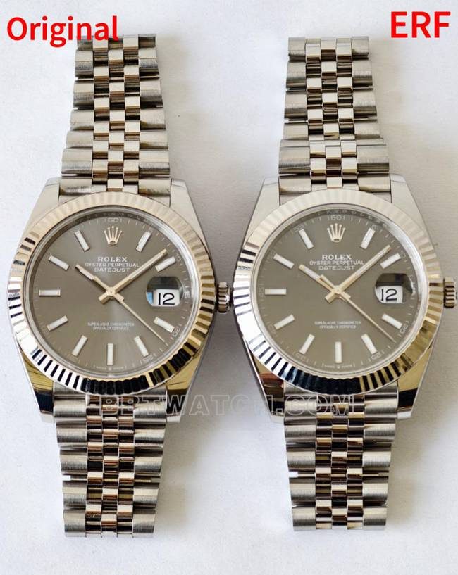 ERF厂日历型真假对比评测劳力士灰盘顶级复刻表正面实拍图