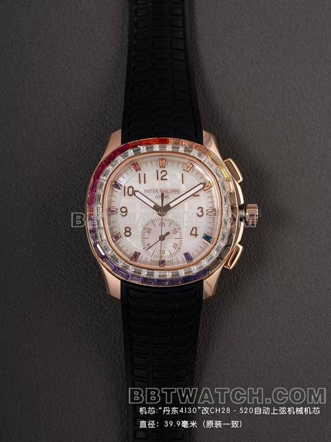 超级克隆手表PPM厂百达翡丽Aquanaut机械黑色橡胶表带正面实拍图