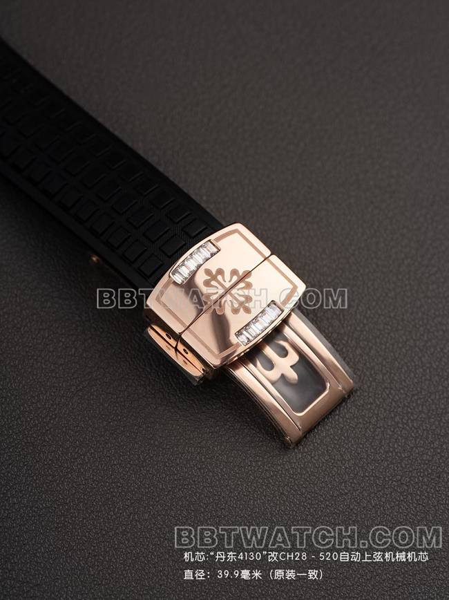 超级克隆手表PPM厂百达翡丽Aquanaut机械黑色橡胶表带表扣实拍图