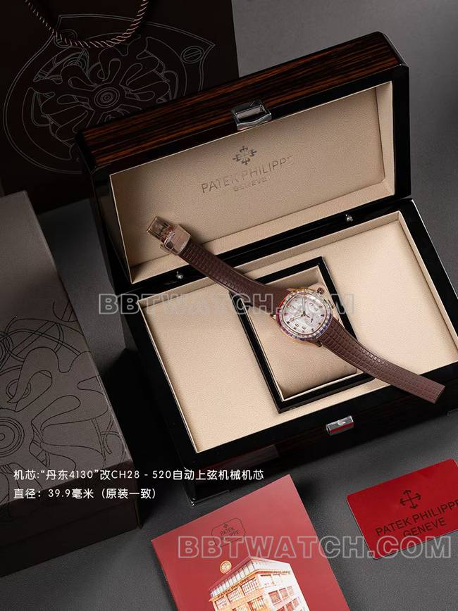 最佳复刻手表PPM厂百达翡丽Aquanaut机械棕色橡胶表带正面实拍图