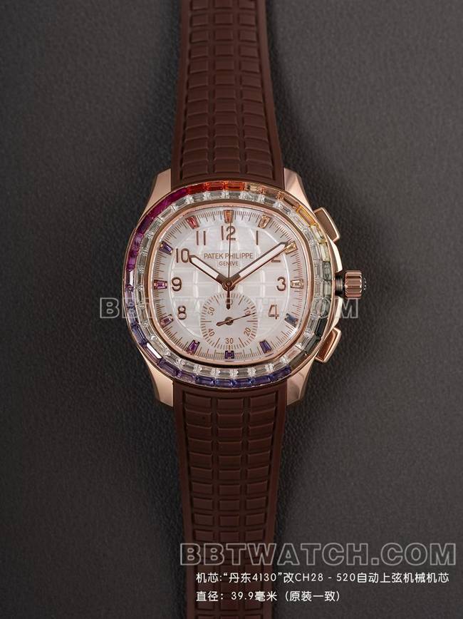 最佳复刻手表PPM厂百达翡丽Aquanaut机械棕色橡胶表带正面实拍图