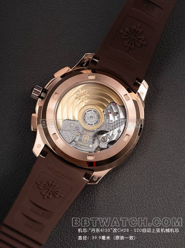 最佳复刻手表PPM厂百达翡丽Aquanaut机械棕色橡胶表带背面实拍图