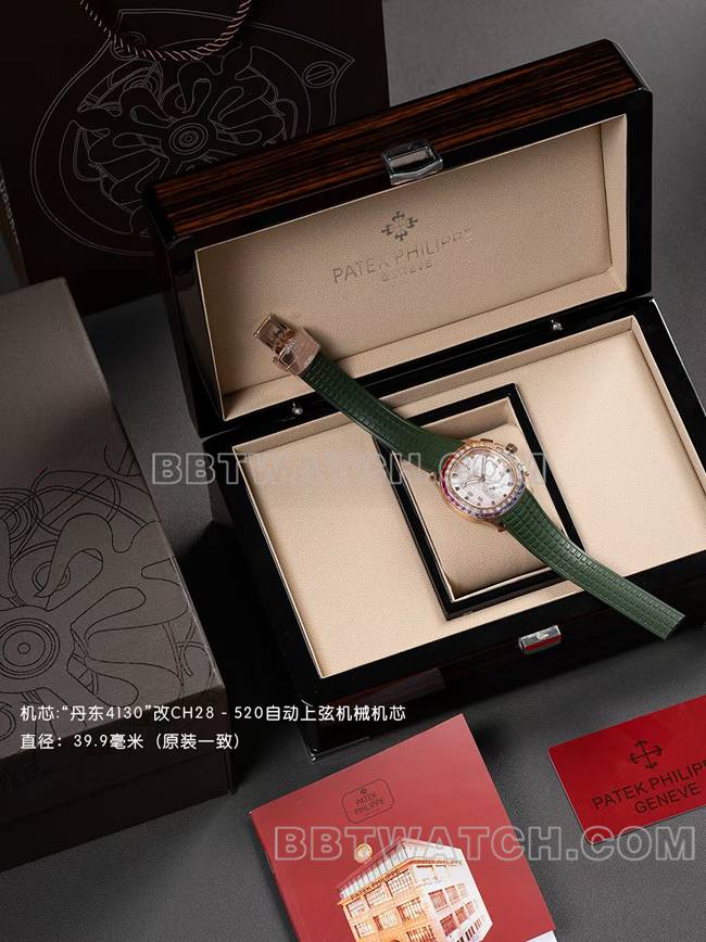 顶级复刻手表百达翡丽PPM厂Aquanaut机械绿色橡胶表带正面实拍图