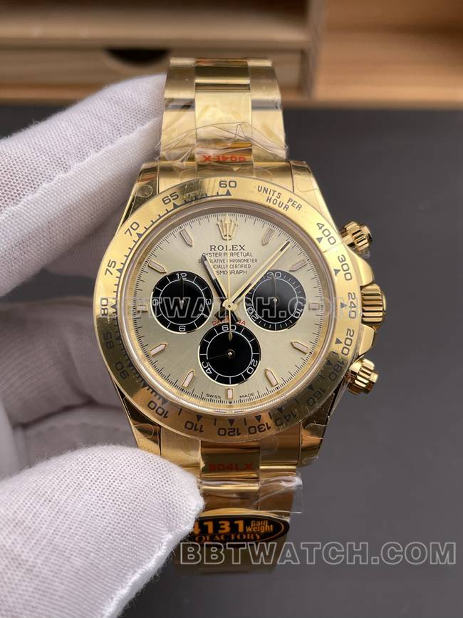 最优复刻手表QF厂迪通拿劳力士金盘黄金4131正面实拍图