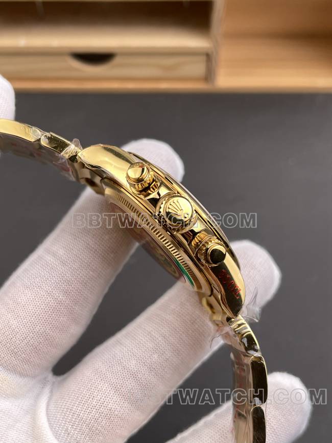 最优复刻手表QF厂迪通拿劳力士金盘黄金4131侧面实拍图