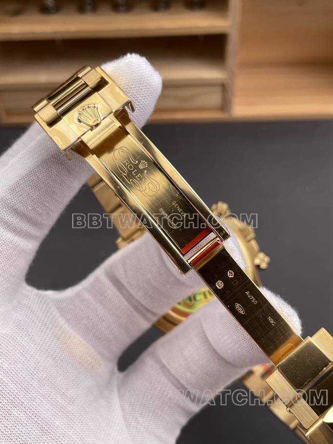 最优复刻手表QF厂迪通拿劳力士金盘黄金4131表扣实拍图