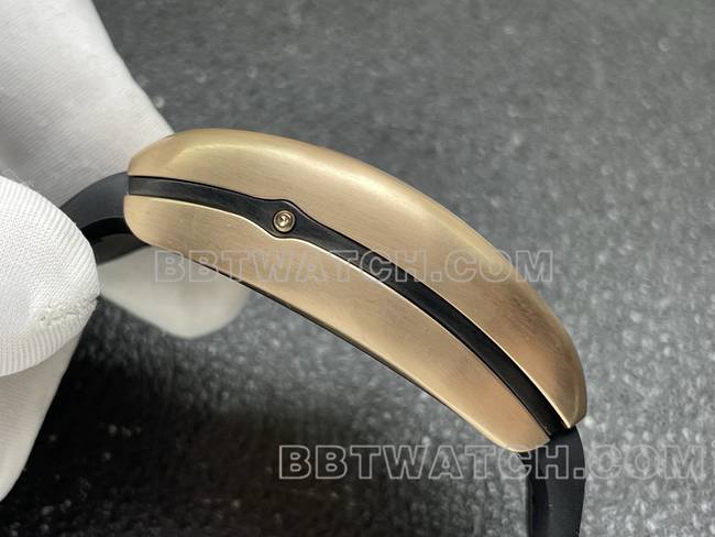 顶级复刻手表ABF厂法兰克穆勒V45黑盘玫瑰金壳皮革表带侧面实拍图