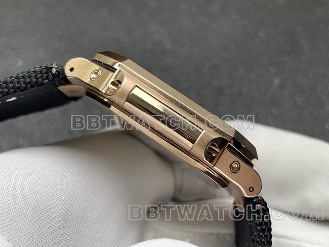 顶级复刻手表P1厂百达翡丽CUBITUS棕盘玫瑰金5822P-001侧面实拍图
