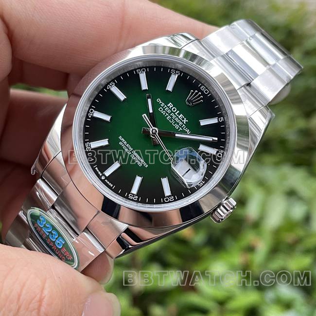 超级克隆手表ERF厂劳力士日志绿盘3235机械41mm正面实拍图