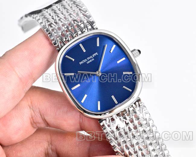 顶级复刻手表百达翡丽GOLDEN ELLIPSE蓝盘5738正面实拍图